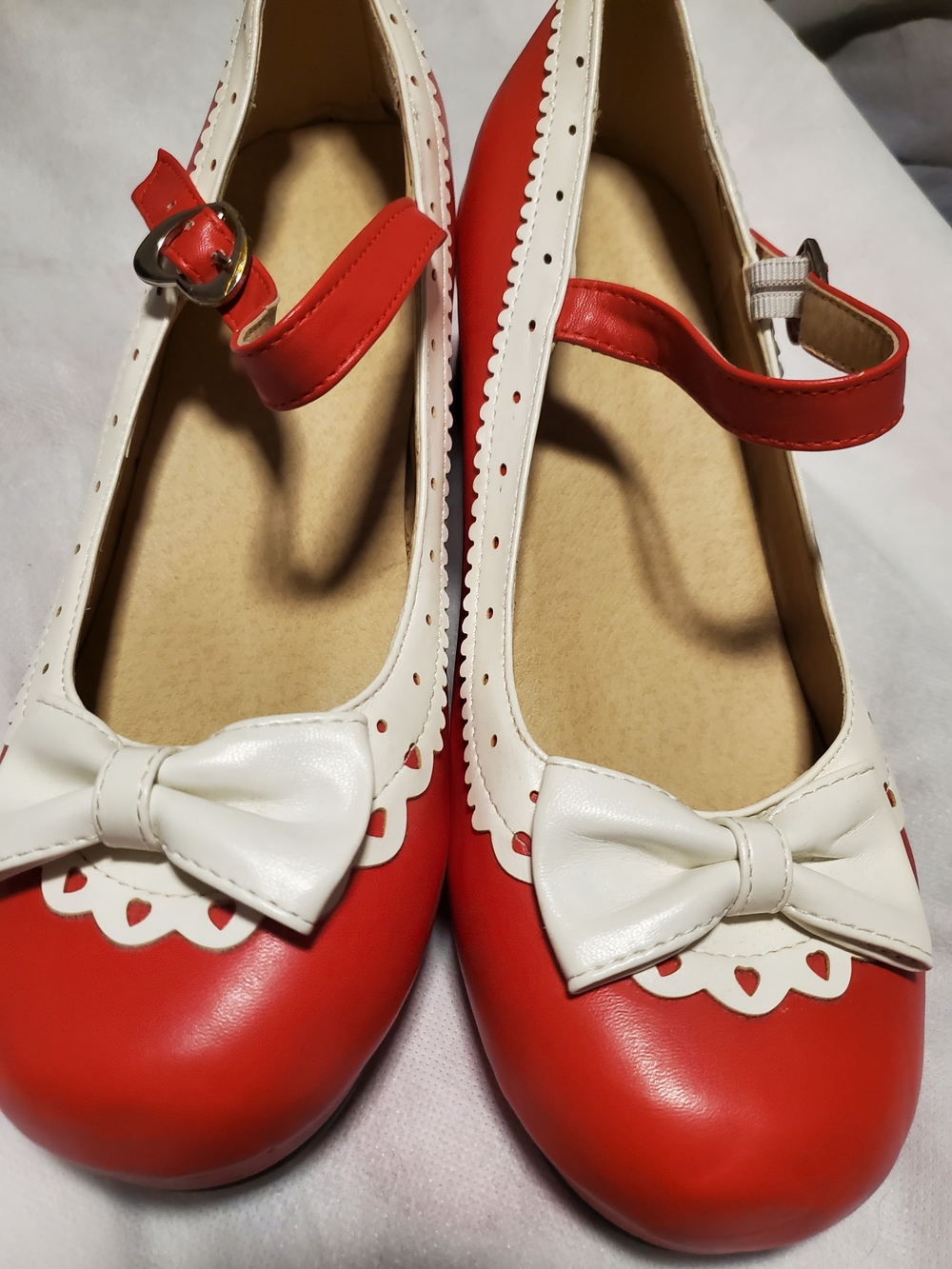 Red and White Mary Jane Flats with Bow